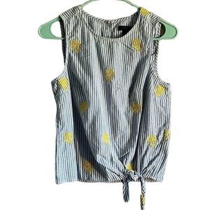 J. Crew White Striped Floral Mixed Print Sleeveless Tie Front Blouse Size 2